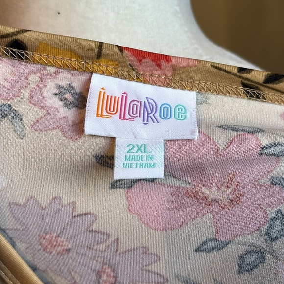 Lularoe Marly Floral Print Short Sleeve Tie Waist Midi Dress Tan Red Cream NWT - Picture 11 of 12